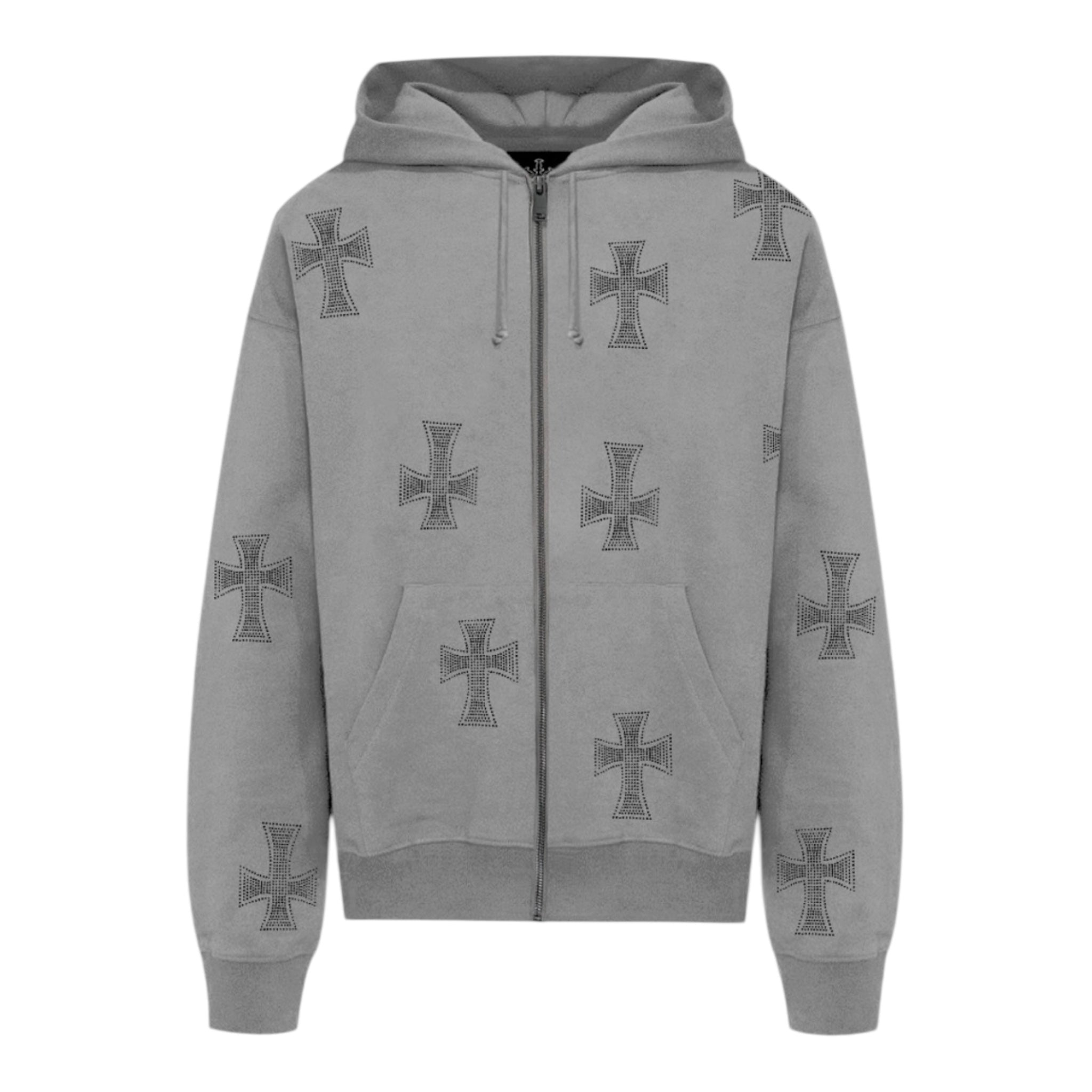 Unknown London Rhinestone Hoodie Washed Grey Front