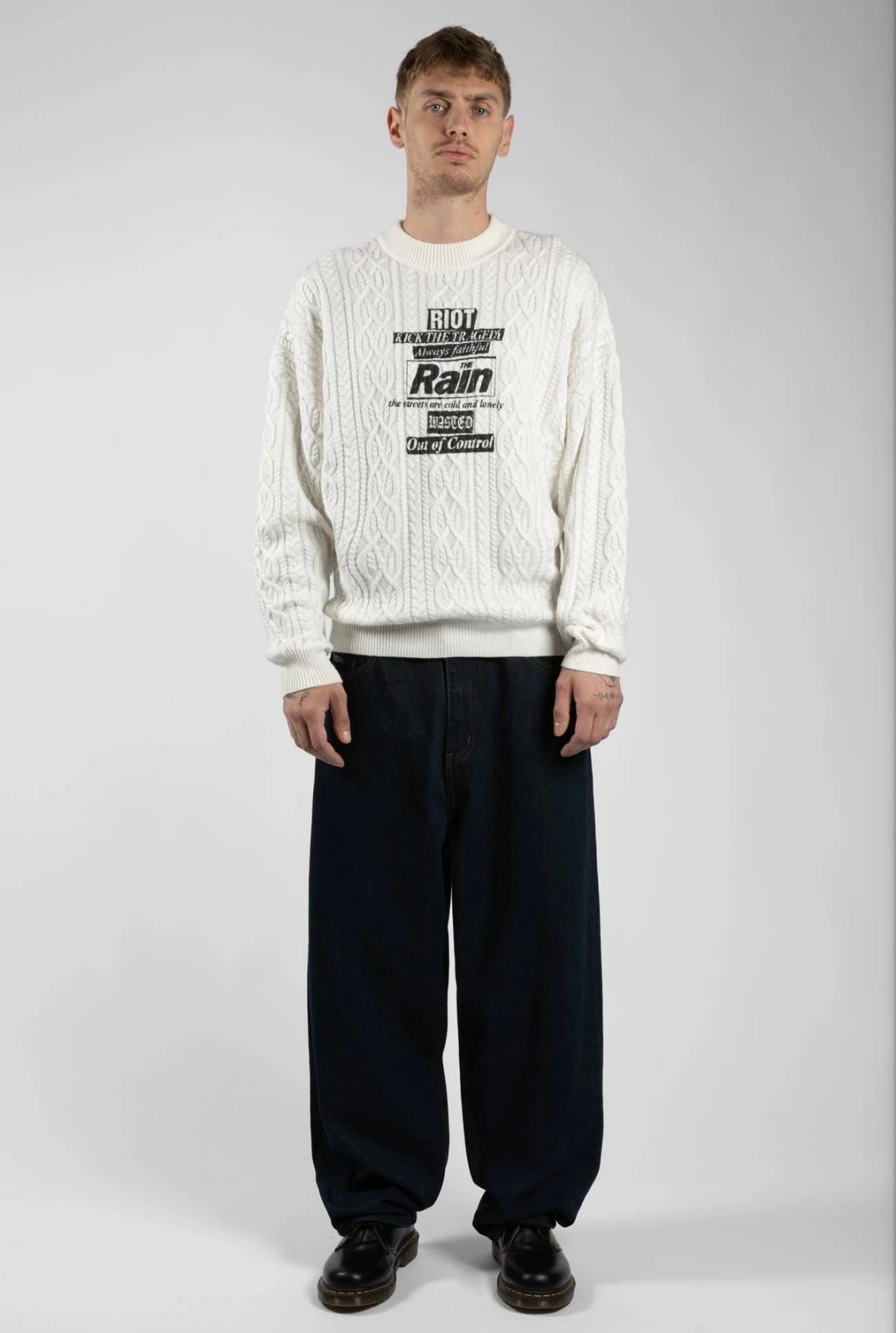 Wasted Paris Rain Cable Sweatshirt Off White Fit 2